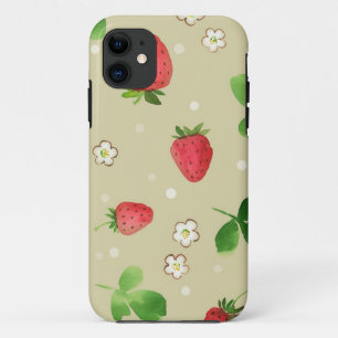 Coque iPhone 11 Motif de fraises d'aquarelle