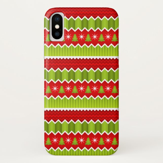 Coques Case-Mate iPhone Motif De Frappes Chevron Rouge Et Vert Noël (Dos)