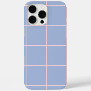 Coques iPhone 16 Pro Max Motif de grille bleu clair et rose