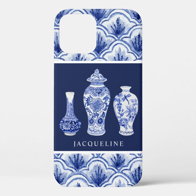 Coques Case-Mate iPhone Motif de la Chinoiserie Navy Jar Scallop (Verso)