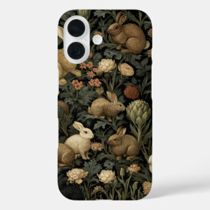 Coque Pour iPhone 16 Motif de lapin de forêt vintage foncé botanique