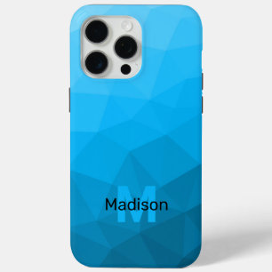 Coque iPhone 15 Pro Max Motif de maille géométrique cyan bleu clair Monogr