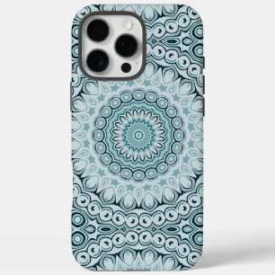 Coques iPhone 16 Pro Max Motif de mandala bleu orageux et gris