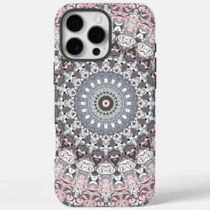 Coques iPhone 16 Pro Max Motif de mandala rose gris et blanc