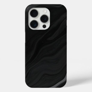 Coque iPhone 15 Pro Motif de marbre en pierre noire élégant