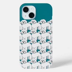Coque Pour iPhone 15 Motif de marionnettes blanc sur Turquoise