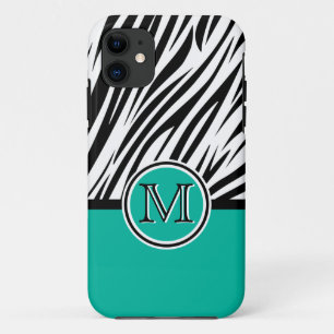 Coques Pour iPhone Motif de monogramme bleu turquoise