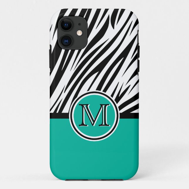 Coques Case-Mate iPhone Motif de monogramme bleu turquoise (Dos)