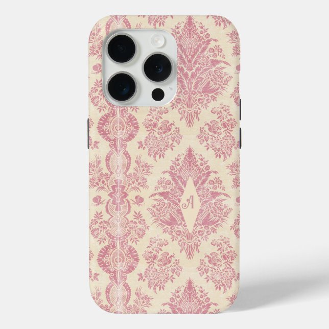 Coques Case-Mate iPhone Motif de monogramme rose victorien Damas (Verso)