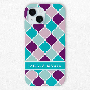 Coque Pour iPhone 15 Motif de mosaïque coloré avec nom personnalisé