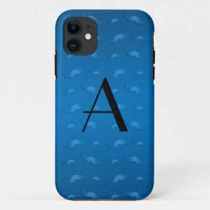 Coques Pour iPhone Motif de moustache bleu brillant monogramme
