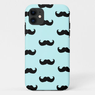 Coque iPhone 11 Motif de moustache noire sur bleu