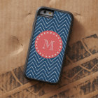 Motif de Navy Blue Chevron | Monogramme de corail