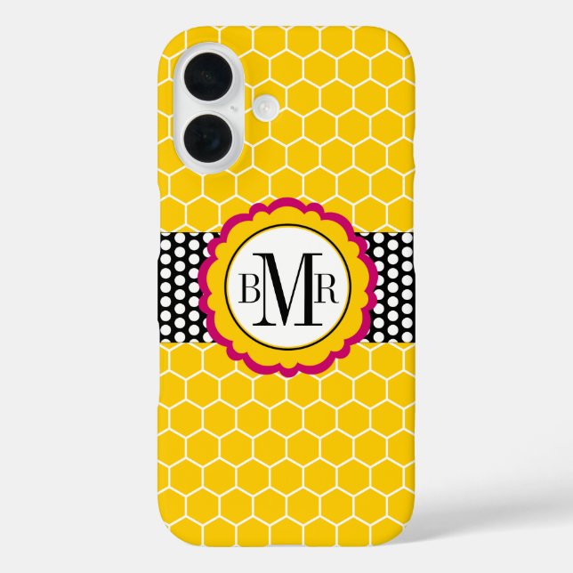 Coques Case-Mate iPhone Motif de nid d'abeilles et monogramme de fleur (Verso)
