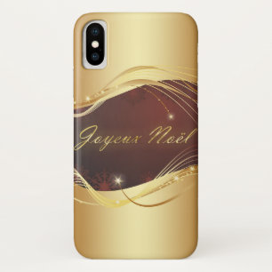 Coques Pour iPhone Motif de Noël doré avec fond rouge...