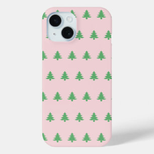 Coque Pour iPhone 15 Motif de Noël Pale Rose et Arbres verts