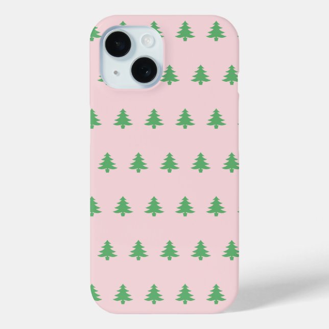 Coques Case-Mate iPhone Motif de Noël Pale Rose et Arbres verts (Verso)