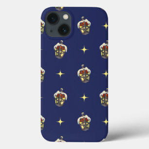 Coques Pour iPhone Motif de Noël vintage avec lanterne sur bleu