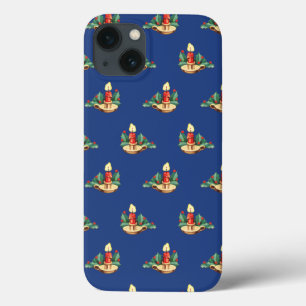 Etui iPhone 13 Motif de Noël vintage, bougies et houx