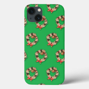 Case-Mate iPhone Case Motif de Noël vintage, Couronnes florales sur fond