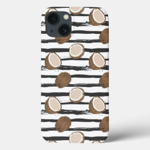 iPhone 13 Case Motif de noix de coco sur Grunge Stripes