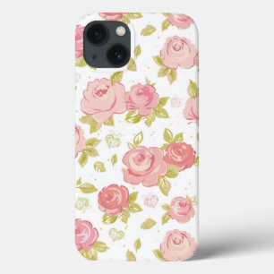 iPhone 13 Case Motif de papier peint d'élégance des roses roses 3