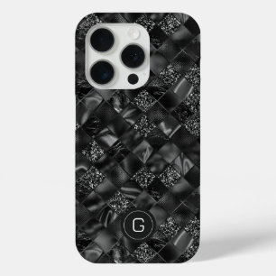 Coque iPhone 15 Pro Motif de Parties scintillant moderne Monogramme Bl
