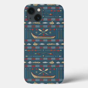 Etui iPhone 13 Motif de pêche ethnique
