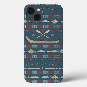 Etui iPhone 13 Motif de pêche ethnique