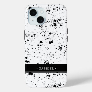 Coque Pour iPhone 15 Motif de peinture noire   Ajouter Votre Nom