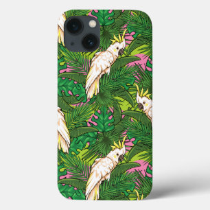 Etui iPhone 13 Motif de perroquet avec des palmettes