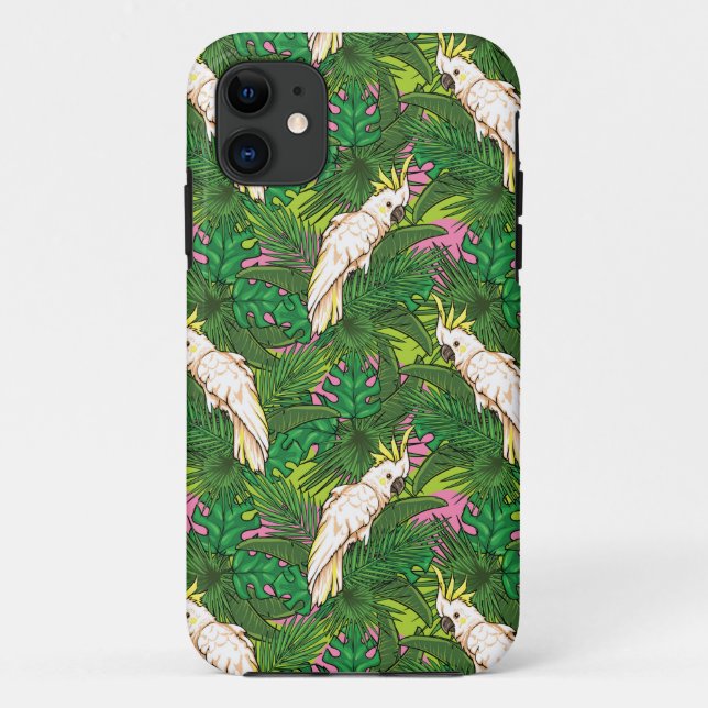 Coques Case-Mate iPhone Motif de perroquets avec Feuilles de palme (Dos)