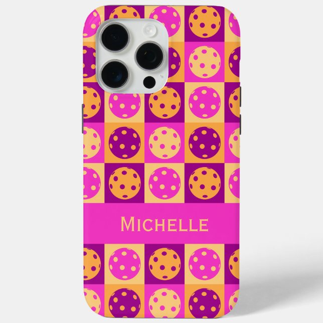 Coques Case-Mate iPhone Motif de Pickleball rose vibre (Verso)