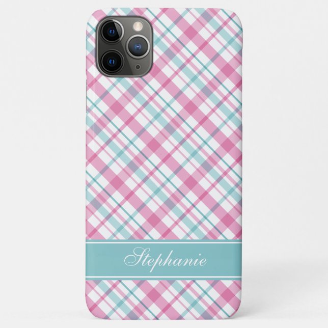 Coques Case-Mate iPhone Motif de plaid de rose et d'Aqua (Dos)