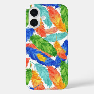 Coque Pour iPhone 16 Motif de plume coloré — Abstrait aquarelle