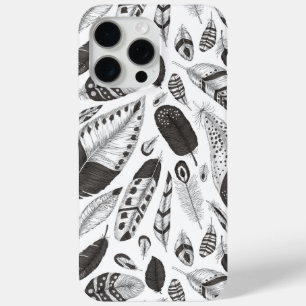 Coque iPhone 15 Pro Max Motif de plumes noir et blanc