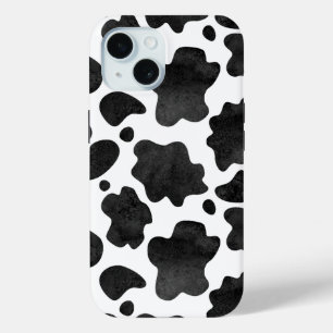 Coque Pour iPhone 15 Motif de points de vache Poster de animal noir et 