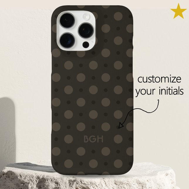 Coques Case-Mate iPhone Motif de points gris chaud moderne avec initiales  (Créateur téléchargé)