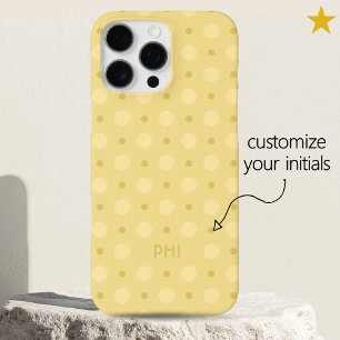 Coques iPhone 16 Pro Max Motif de points jaunes pastel avec initiales perso