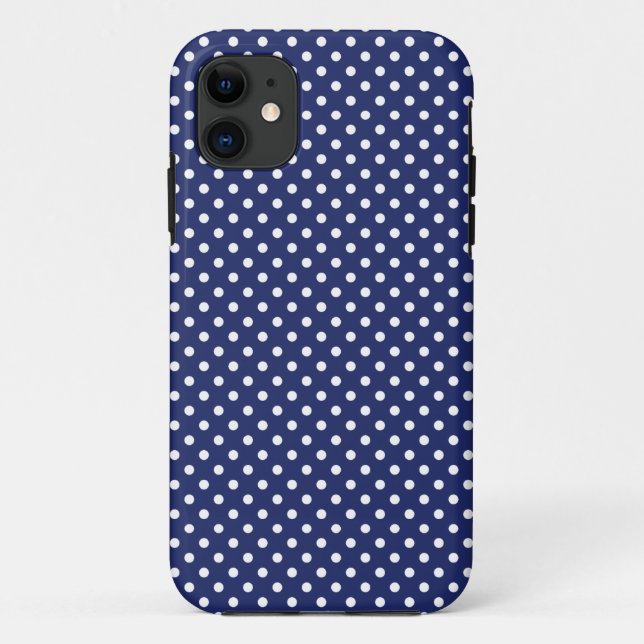 Coques Case-Mate iPhone Motif de pois de bleu marine et de blanc (Dos)