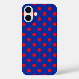Coques iPhone 16 Plus Motif de pois rouges sur fond bleu