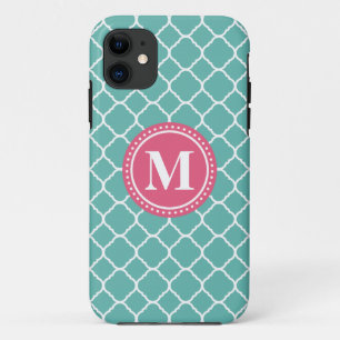 Coques Pour iPhone Motif de Quatrefoil rose Turquoise
