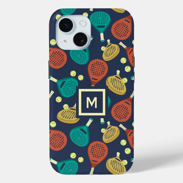 Coques Case-Mate iPhone Motif de raquettes Padel avec initial (Verso)