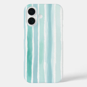 Coque Pour iPhone 16 Motif de rayure verticale aqua aquarelle Côte