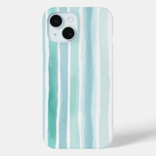 Coque Pour iPhone 15 Motif de rayure verticale aqua aquarelle Côte