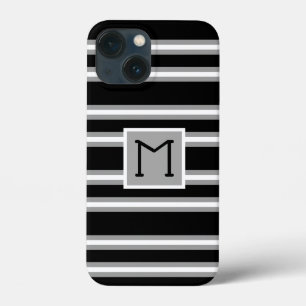 Case-Mate iPhone Case Motif de rayures à monogramme moderne noir gris bl