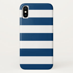 Coque iPhone X Motif de rayures de bleu marine et de blanc