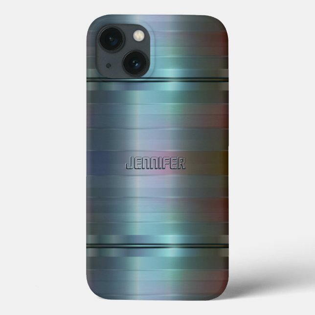 Coques Case-Mate iPhone Motif de rayures gris-bleu métallisé (Verso)