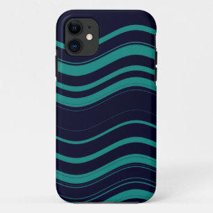Coques Pour iPhone Motif de rayures ondulées (Bleu minuit, Turquoise)