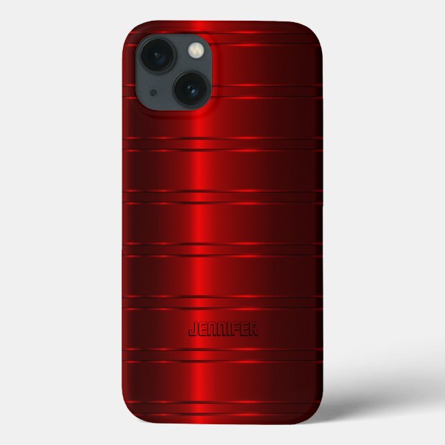 Coques Case-Mate iPhone Motif de rayures rouges métalliques monogrammes (Verso)
